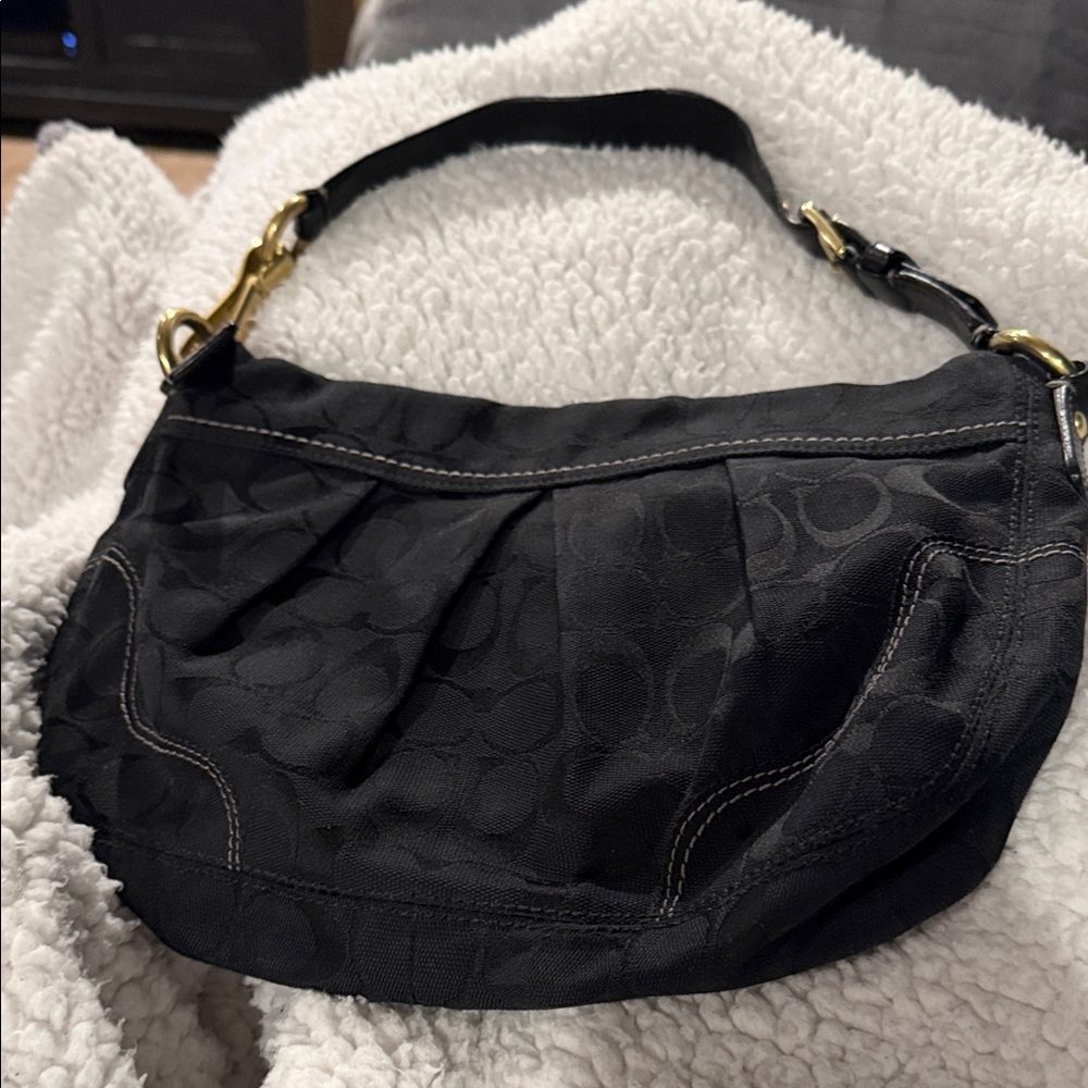 Coach Black Shoulder Bag with Gold Accents